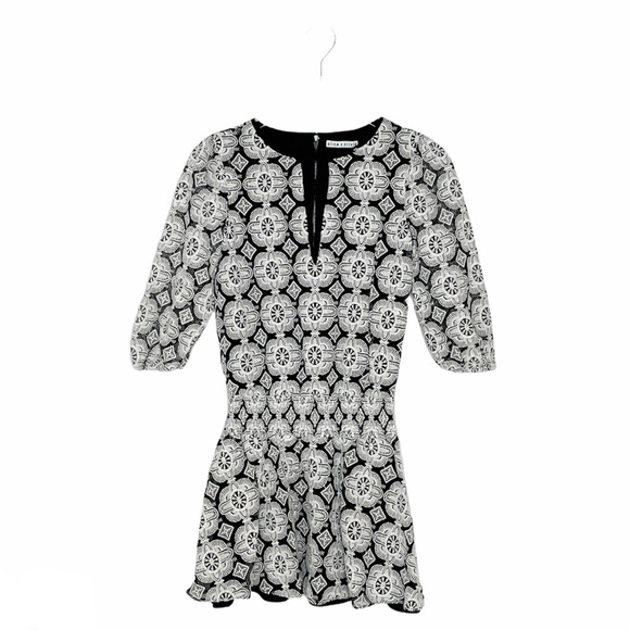 NWOT Alice + Olivia Geraldine Elastic Waist Dress in Cream & Black Size 2 - Picture 3 of 8